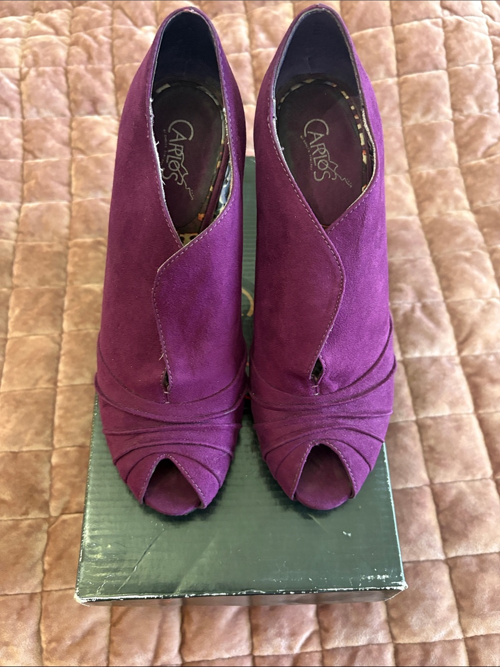 Carlos by Carlos Santana Magenta Suede Peep-Toe Booties